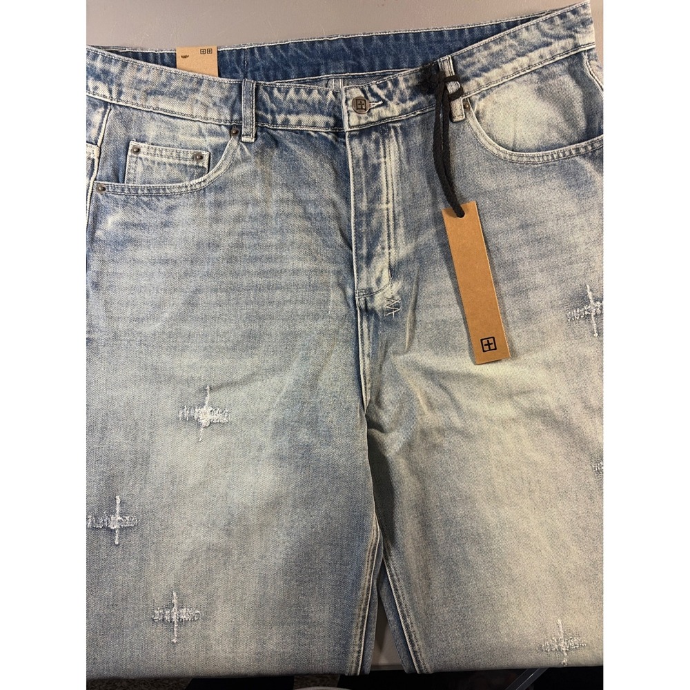 Ksubi Van Winkle Hunter Jeans Mens 38 Light Blue Slim Fit Distressed Star Cross